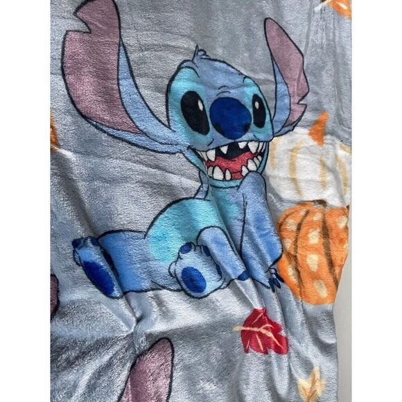 Disney Stitch Halloween Plush Throw Blanket Pumpkin  50 X 70” Autumn Fall Leaves - Picture 8 of 12